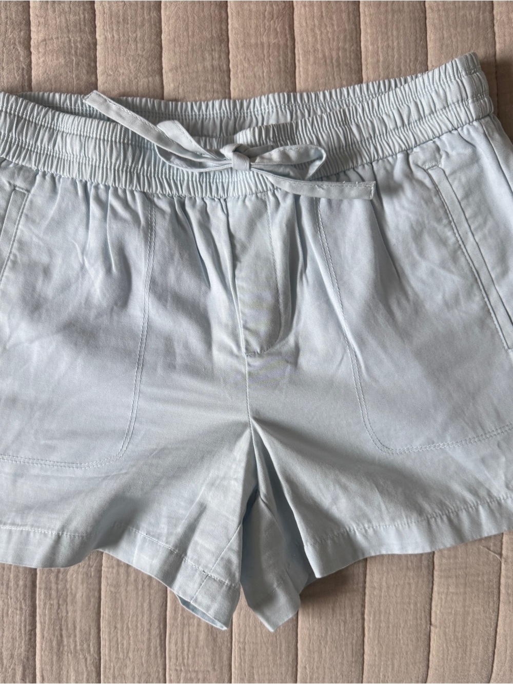 LOFT Light Blue Drawstring Cotton-Blend Shorts